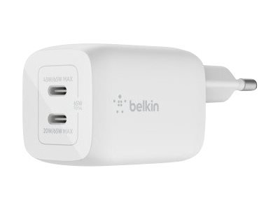 Belkin Belkin USB-C GaN PD PPS Dual Wall Charger, 65W | WCH013vfWH WCH013vfWH
