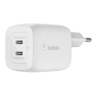 Belkin Belkin Dual USB-C GaN Wall Charger with PPS 45W | WCH011vfWH WCH011vfWH