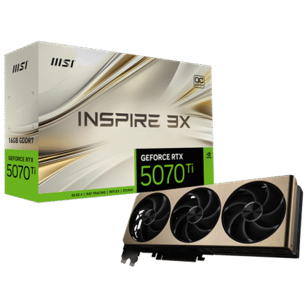 MSI MSI GeForce RTX 5070 Ti 16G INSPIRE 3X OC PLUS | NVIDIA | 16 GB | GeForce RTX 5070 Ti | GDDR7 | HDMI ports quantity 1 | PCI Express Gen 5 GeForce RTX 5070 Ti 16G INSPIRE 3X OC PL