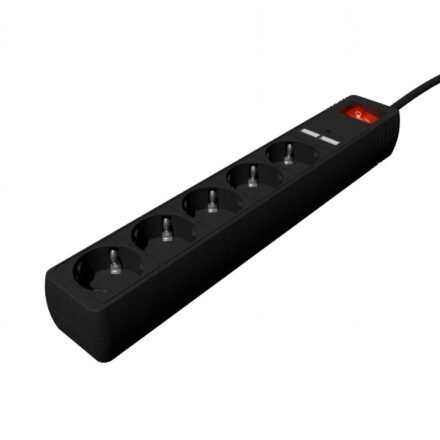 EnerGenie EnerGenie Extension Cord with USB Charger, 5 outlets, 1.5 m, Black | SPG5-U2-5-02 SPG5-U2-5-02