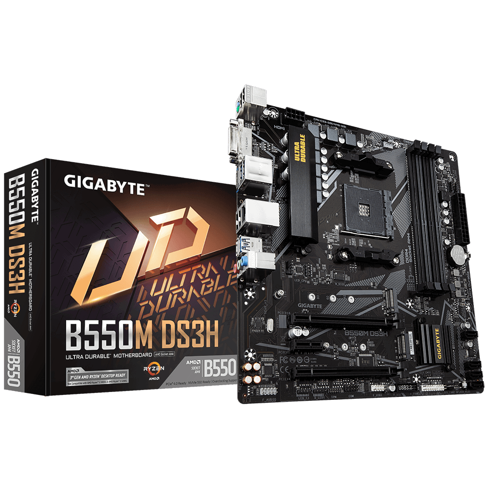 Gigabyte Gigabyte | B550M DS3H 1.0 | Processor family AMD | Processor socket AM4 | DDR4 DIMM | Memory slots 4 | Number of SATA connectors 4 x SATA 6Gb/s connectors | Chipset AMD B | Micro ATX B550M DS3H
