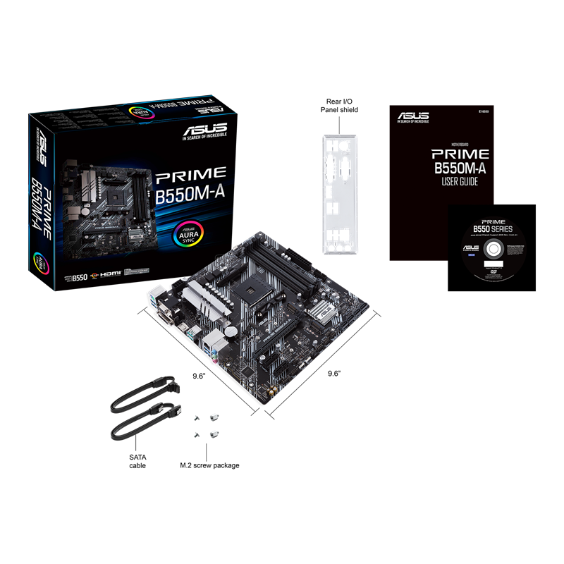 Asus Asus | PRIME B550M-A | Processor family AMD | Processor socket AM4 | DDR4 | Memory slots 4 | Supported hard disk drive interfaces M.2, SATA | Number of SATA connectors 4 | Chipset AMD B | Micro ATX 90MB14I0-M0EAY0