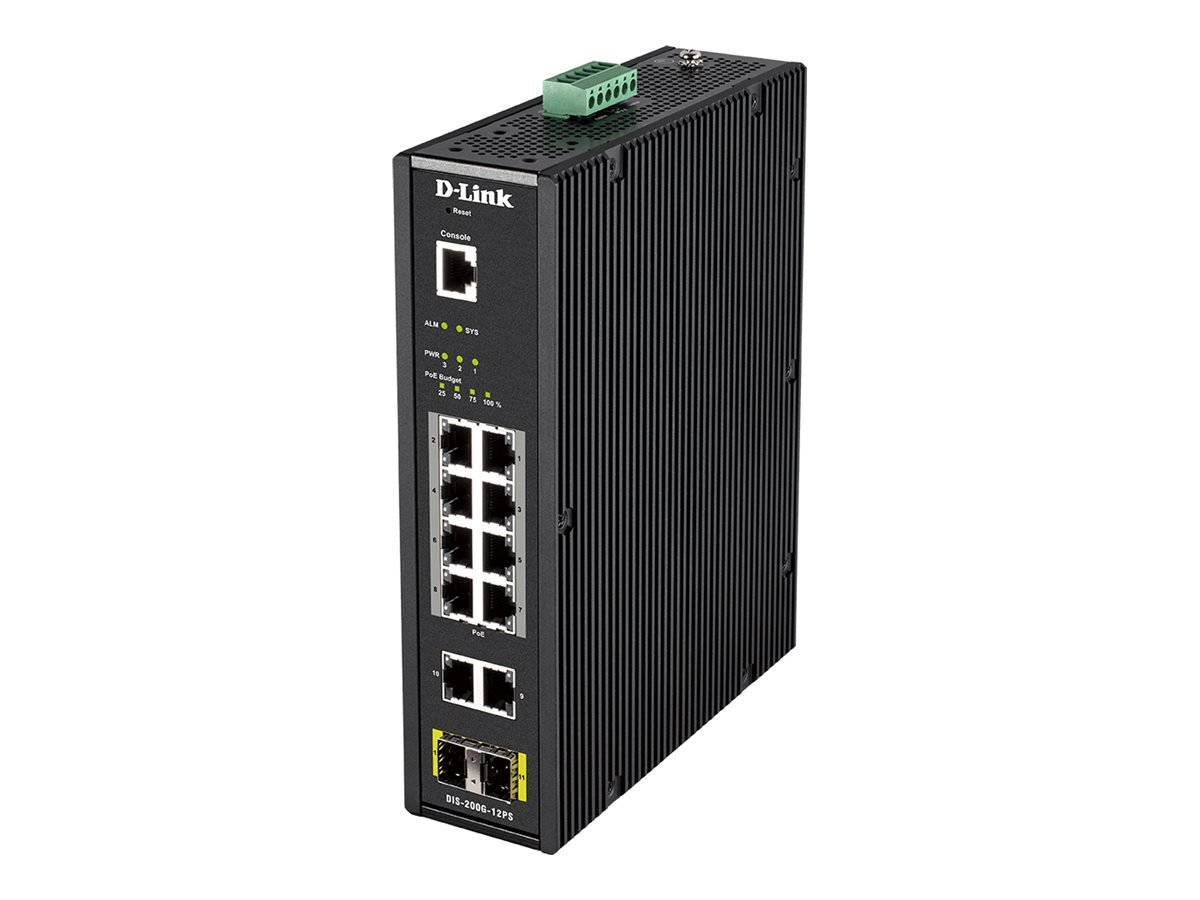 D-Link D-LINK DIS-200G-12PS L2 Managed Industrial Switch with 10 10/100/1000Base-T and 2 1000Base-X SFP ports | D-Link | Switch | DIS-200G-12PS | Managed L2 | Wall mountable | 60 month(s) DIS-200G-12PS