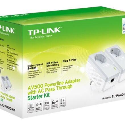 TP-LINK TP-LINK | Passthrough Powerline 600 Starter Kit | TL-PA4010P KIT | 10/100 Mbit/s | Ethernet LAN (RJ-45) ports 1 | Data transfer rate (max) 600 Mbit/s | Extra socket TL-PA4010P KIT