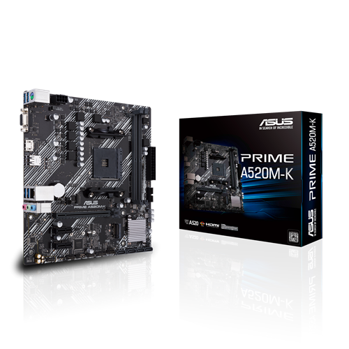 Asus Asus | PRIME A520M-K | Processor family AMD | Processor socket AM4 | DDR4 | Memory slots 2 | Supported hard disk drive interfaces M.2, SATA | Number of SATA connectors 4 | Chipset AMD A | Micro ATX 90MB1500-M0EAY0