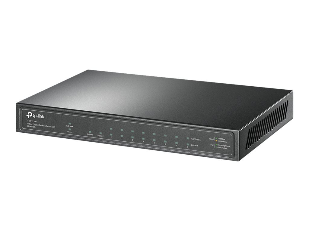 TP-LINK TP-LINK | Switch | TL-SG1210P | Unmanaged | Desktop | Gigabit Ethernet (copper) ports quantity 1 | SFP ports quantity 1 | PoE+ ports quantity 8 | 36 month(s) TL-SG1210P