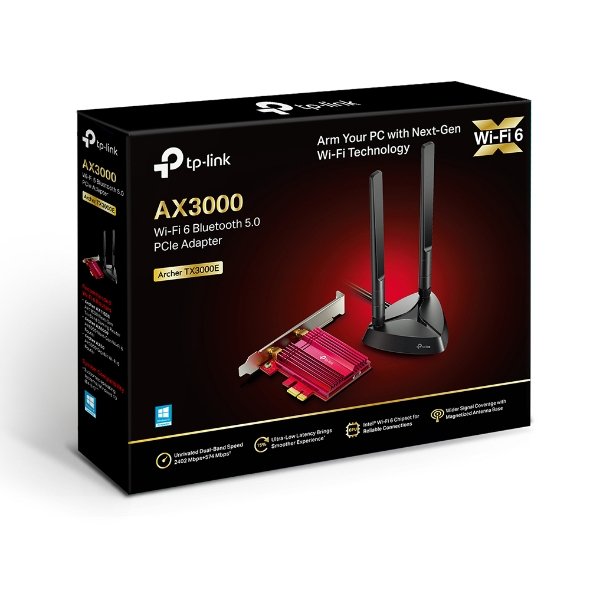 TP-LINK TP-LINK | AX3000 Wi-Fi 6 Bluetooth 5.0 PCIe Adapter | TX3000E | 2.4GHz/5GHz | Antenna type 2xHigh-Gain External Antennas | 574+2402 Mbit/s Archer TX3000E