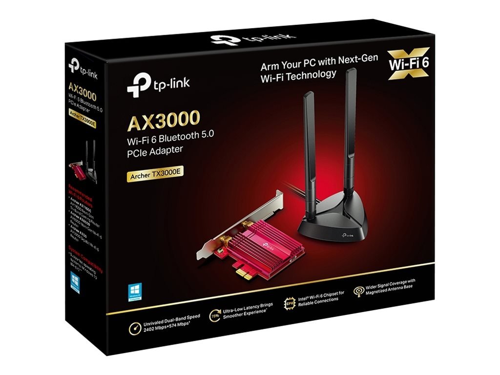 TP-LINK TP-LINK | AX3000 Wi-Fi 6 Bluetooth 5.0 PCIe Adapter | TX3000E | 2.4GHz/5GHz | Antenna type 2xHigh-Gain External Antennas | 574+2402 Mbit/s Archer TX3000E