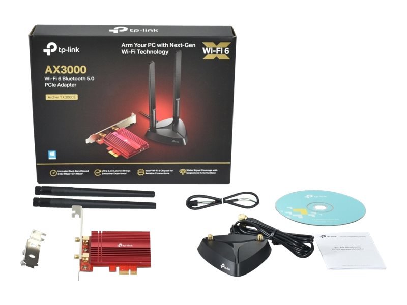 TP-LINK TP-LINK | AX3000 Wi-Fi 6 Bluetooth 5.0 PCIe Adapter | TX3000E | 2.4GHz/5GHz | Antenna type 2xHigh-Gain External Antennas | 574+2402 Mbit/s Archer TX3000E