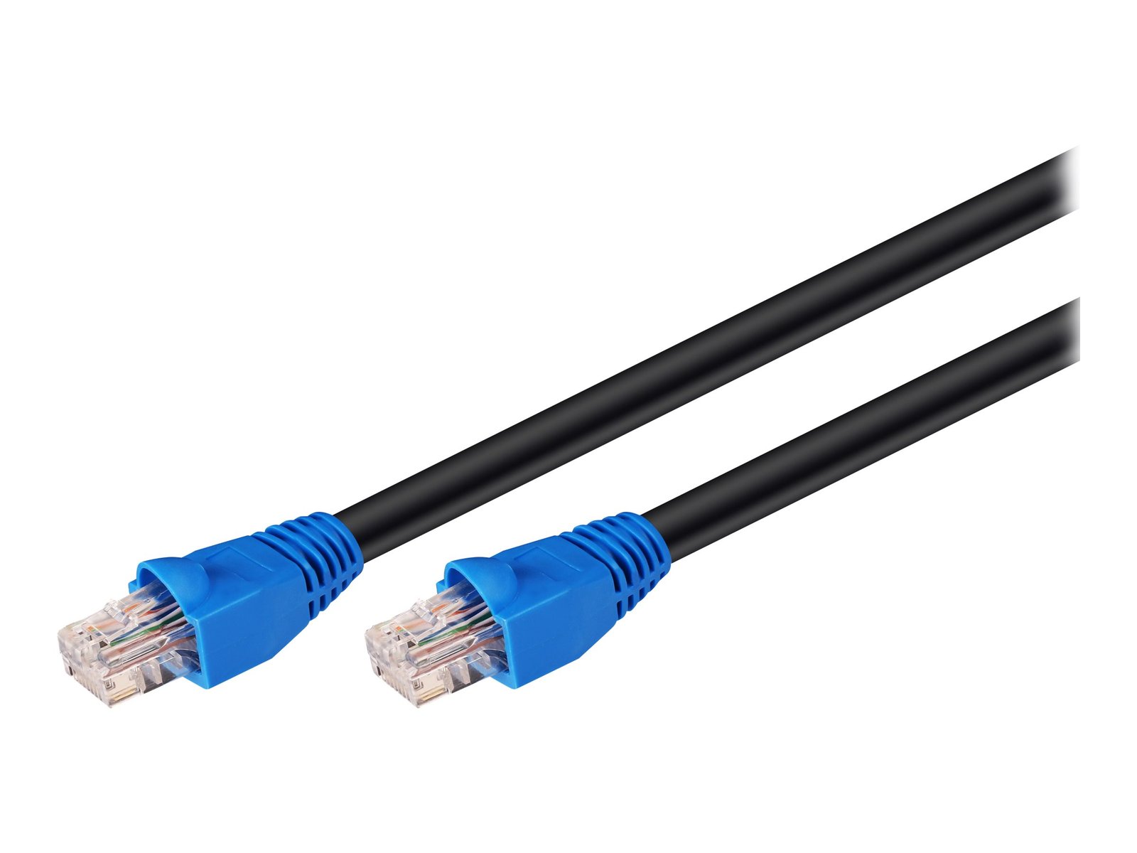 Goobay CAT 6 Outdoor-patch cable U/UTP | 94389 | Prewired, unshielded LAN cable with RJ45 plugs for connecting network components; Double-layer polyethylene jacket protects the network cable outdoors and makes it extremely weather-resistant; The outdoor Ethernet cable is ideal for the garden, balcony, camping, building facades and surveillance cameras; High-quality copper-clad aluminium wire (CCA) and gold-plated contacts guarantee an excellent, powerful network connection; Latch protection on the RJ45 connector prevents the latch from snagging or breaking off, helping to provide a reliable internet connection; CAT 6 outdoor cable is suitable for Gigabit Ethernet with speeds of up to 10/100/1000 Mbit/s | Black | 10 m 94389