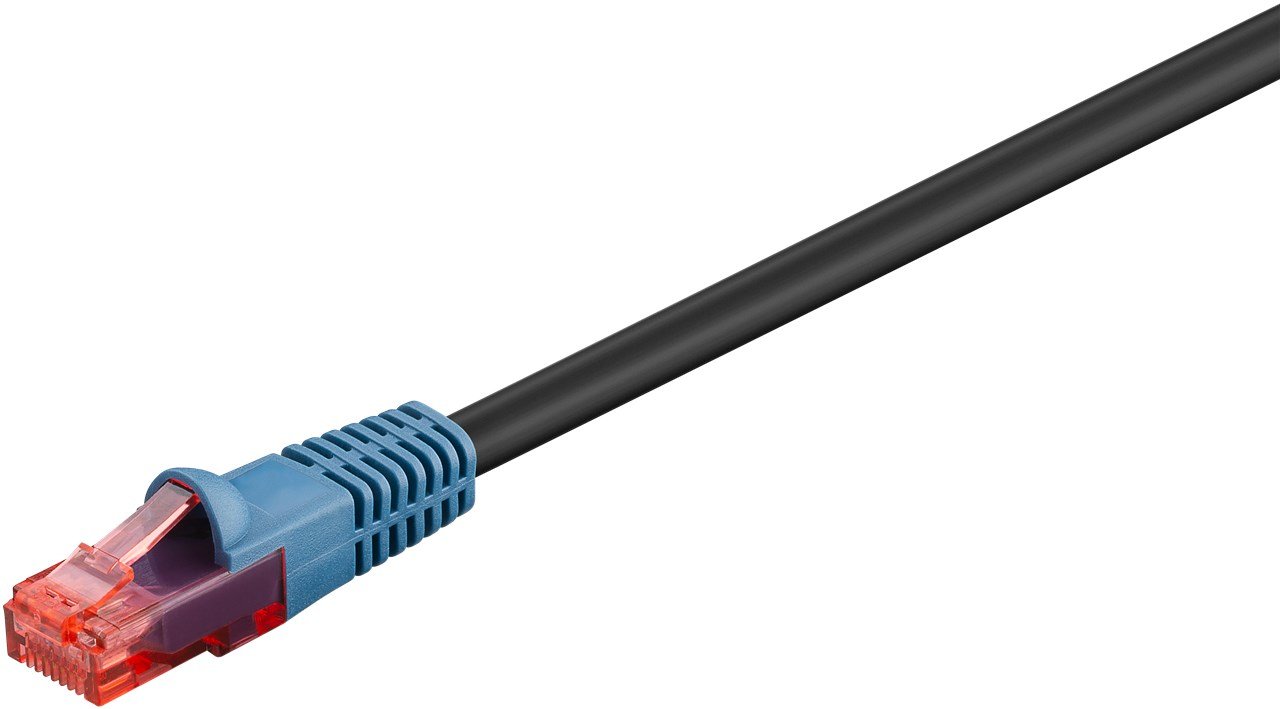 Goobay CAT 6 Outdoor-patch cable U/UTP | 94389 | Prewired, unshielded LAN cable with RJ45 plugs for connecting network components; Double-layer polyethylene jacket protects the network cable outdoors and makes it extremely weather-resistant; The outdoor Ethernet cable is ideal for the garden, balcony, camping, building facades and surveillance cameras; High-quality copper-clad aluminium wire (CCA) and gold-plated contacts guarantee an excellent, powerful network connection; Latch protection on the RJ45 connector prevents the latch from snagging or breaking off, helping to provide a reliable internet connection; CAT 6 outdoor cable is suitable for Gigabit Ethernet with speeds of up to 10/100/1000 Mbit/s | Black | 10 m 94389
