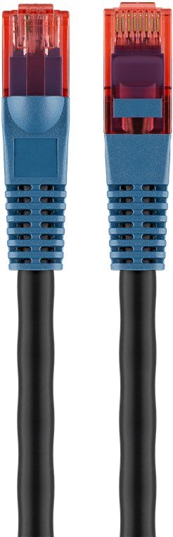 Goobay CAT 6 Outdoor-patch cable U/UTP | 94389 | Prewired, unshielded LAN cable with RJ45 plugs for connecting network components; Double-layer polyethylene jacket protects the network cable outdoors and makes it extremely weather-resistant; The outdoor Ethernet cable is ideal for the garden, balcony, camping, building facades and surveillance cameras; High-quality copper-clad aluminium wire (CCA) and gold-plated contacts guarantee an excellent, powerful network connection; Latch protection on the RJ45 connector prevents the latch from snagging or breaking off, helping to provide a reliable internet connection; CAT 6 outdoor cable is suitable for Gigabit Ethernet with speeds of up to 10/100/1000 Mbit/s | Black | 10 m 94389