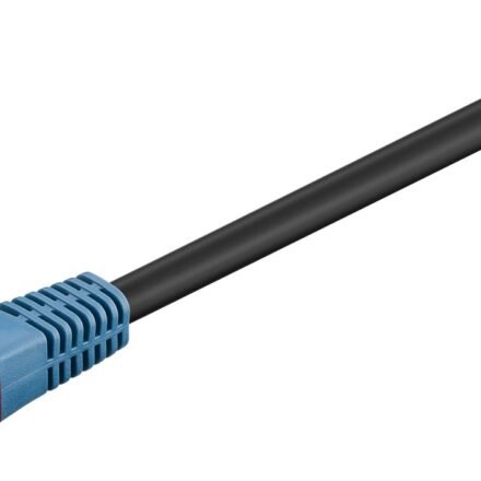 Goobay CAT 6 Outdoor-patch cable U/UTP | 94389 | Prewired, unshielded LAN cable with RJ45 plugs for connecting network components; Double-layer polyethylene jacket protects the network cable outdoors and makes it extremely weather-resistant; The outdoor Ethernet cable is ideal for the garden, balcony, camping, building facades and surveillance cameras; High-quality copper-clad aluminium wire (CCA) and gold-plated contacts guarantee an excellent, powerful network connection; Latch protection on the RJ45 connector prevents the latch from snagging or breaking off, helping to provide a reliable internet connection; CAT 6 outdoor cable is suitable for Gigabit Ethernet with speeds of up to 10/100/1000 Mbit/s | Black | 15 m 94391