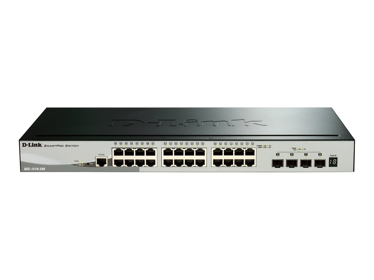 D-Link D-Link | Stackable Smart Managed Switch with 10G Uplinks | DGS-1510-28X/E | Managed L2 | Rackmountable | Gigabit Ethernet (copper) ports quantity 24 DGS-1510-28X/E