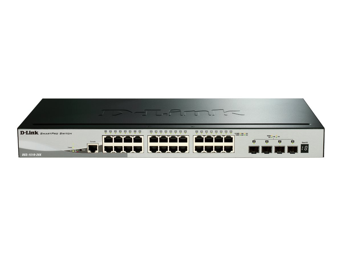 D-Link D-Link | Stackable Smart Managed Switch with 10G Uplinks | DGS-1510-28X/E | Managed L2 | Rackmountable | Gigabit Ethernet (copper) ports quantity 24 DGS-1510-28X/E