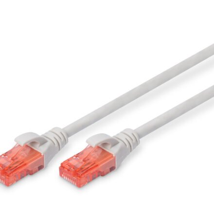 Digitus CAT 6 U-UTP | Patch cord | PVC AWG 26/7 | Transparent red colored plug for easy identification of Category 6 (250 MHz) | Grey | 1 m | Modular RJ45 (8/8) plug DK-1612-010