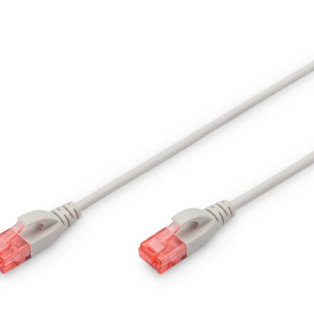 Digitus CAT 6 U-UTP Slim patch cord | Patch cord | Transparent red coloured connector for easy identification of Category 6 (250 MHz). Inner conductors: Copper (Cu) | Grey | 2 m | Modular RJ45 (8/8) plug DK-1617-020S
