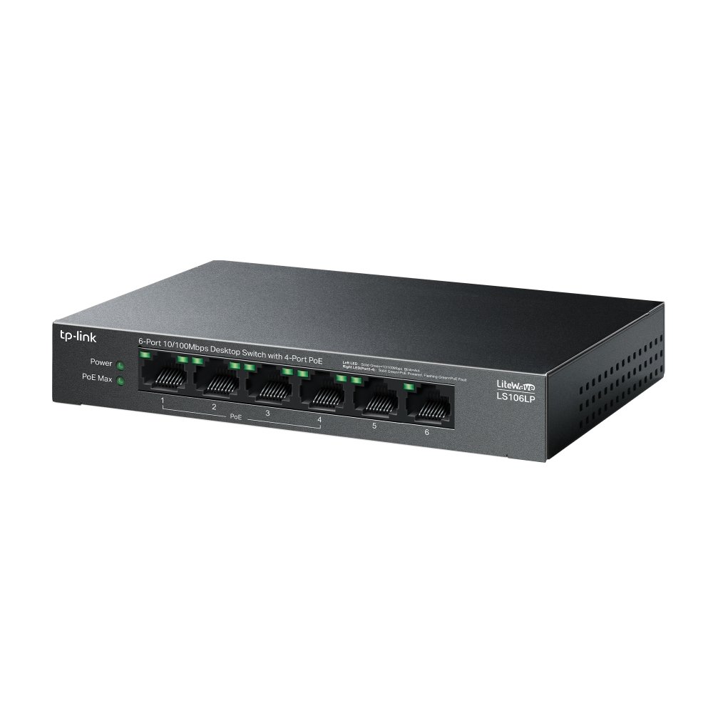 TP-LINK TP-LINK | 6-Port 10/100 Mbps Desktop Switch with 4-Port PoE | LS106LP | Unmanaged | Desktop LS106LP