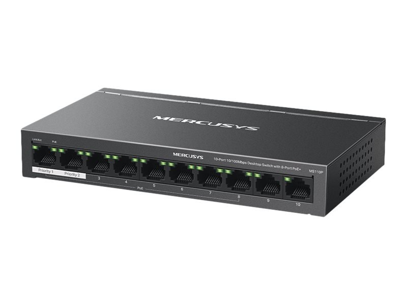 Mercusys Mercusys 10-Port 10/100Mbps Desktop Switch with 8-Port PoE+ | Mercusys MS110P
