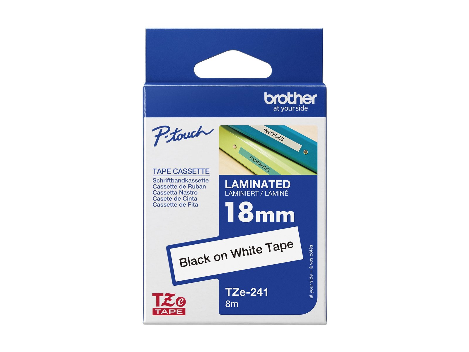Brother Brother | TZ-241 Laminated Tape | Black on White | TZe | 8 m | 1.8 cm tze241