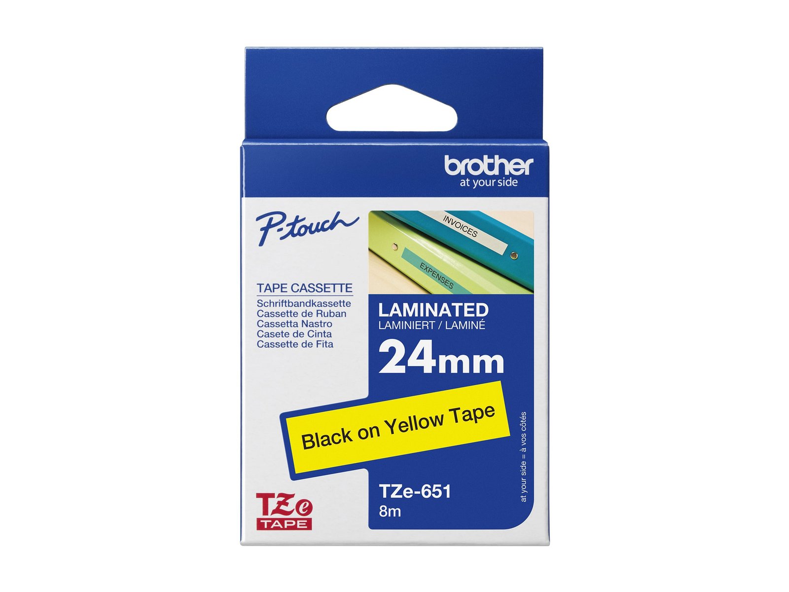 Brother Brother | TZe-651 Laminated Tape | Black On Yellow | TZe | 8 m | 2.4 cm tze651