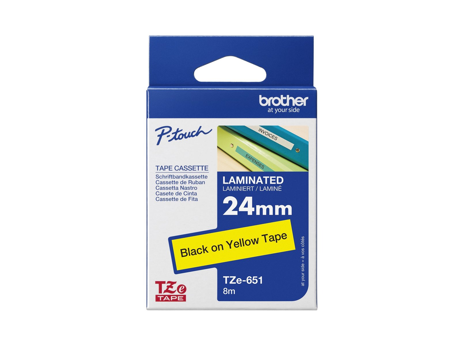 Brother Brother | TZe-651 Laminated Tape | Black On Yellow | TZe | 8 m | 2.4 cm tze651