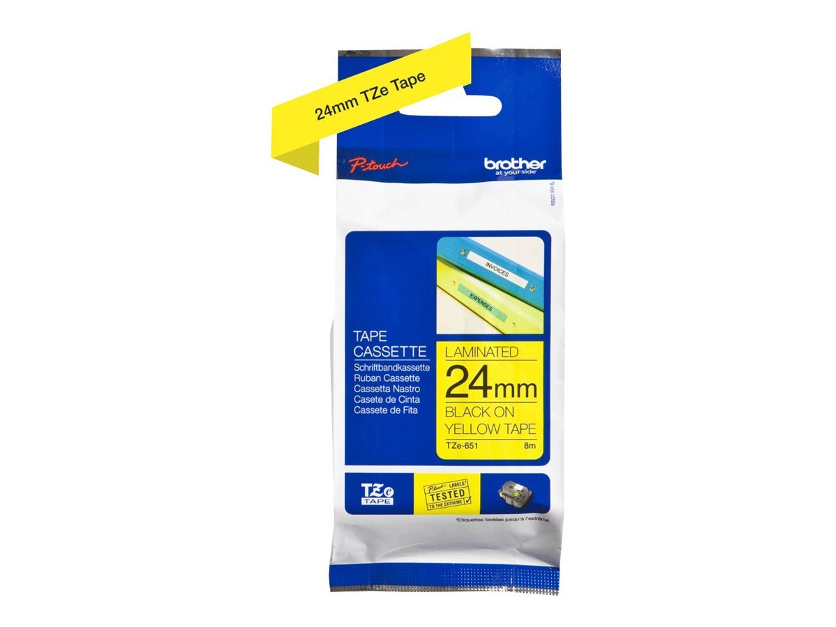 Brother Brother | TZe-651 Laminated Tape | Black On Yellow | TZe | 8 m | 2.4 cm tze651