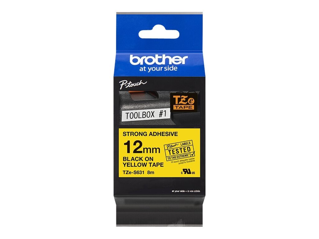 Brother Brother | TZe-S631 Strong Adhesive Laminated Tape | Black on Yellow | TZe | 8 m | 1.2 cm TZES631