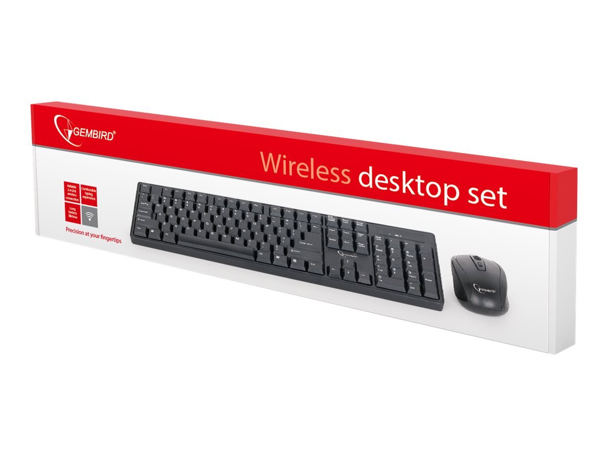 Gembird Gembird | Keyboard and mouse | KBS-W-01 | Keyboard and Mouse Set | Wireless | Mouse included | Batteries included | US | Black | 390 g | Numeric keypad KBS-W-01