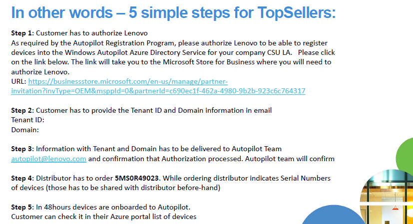 Lenovo Lenovo | Microsoft Autopilot PKID registration (Remote configuration) for Top sellers and CTO 5MS0R49023