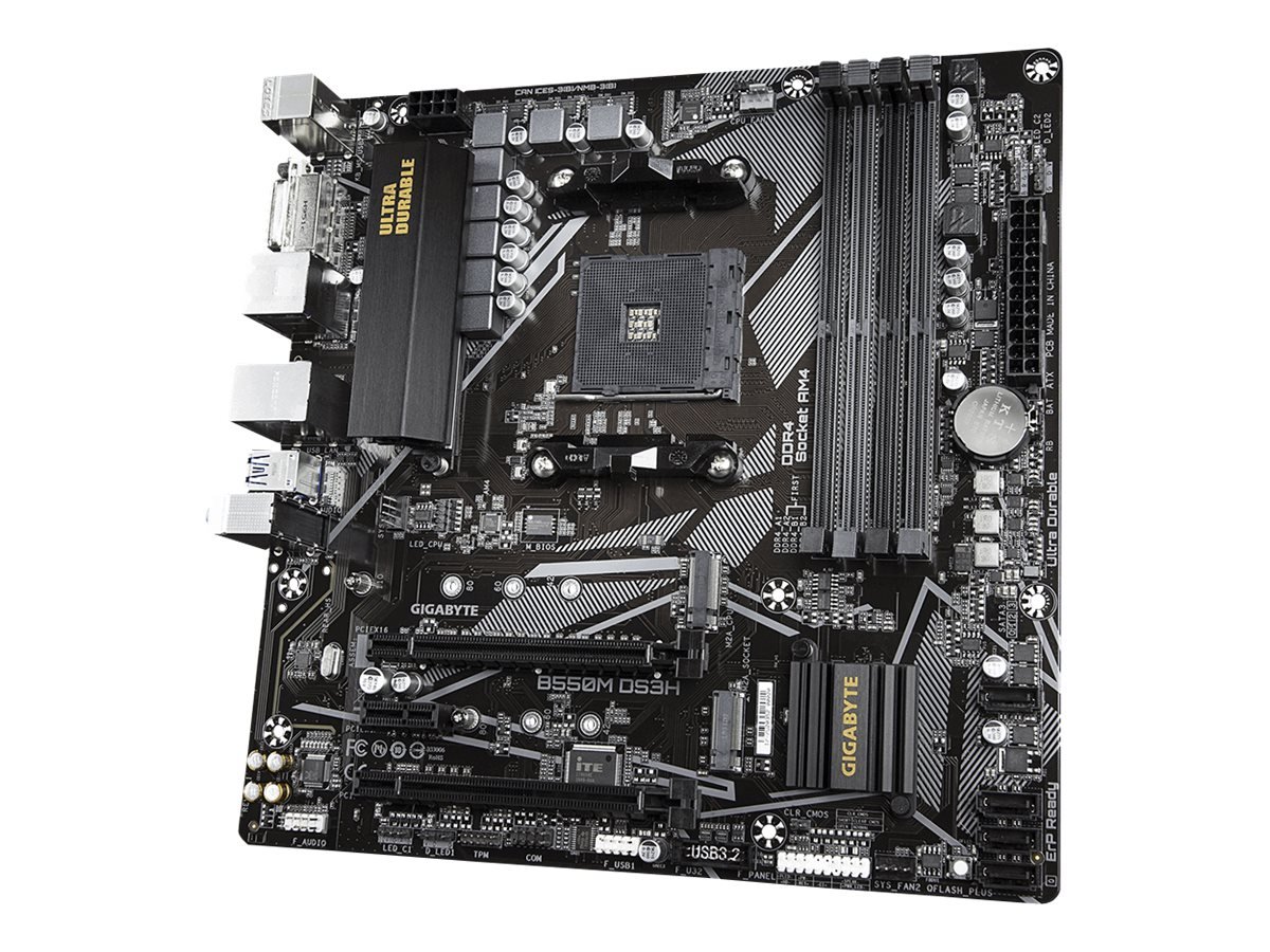 Gigabyte Gigabyte | B550M DS3H 1.0 | Processor family AMD | Processor socket AM4 | DDR4 DIMM | Memory slots 4 | Number of SATA connectors 4 x SATA 6Gb/s connectors | Chipset AMD B | Micro ATX B550M DS3H