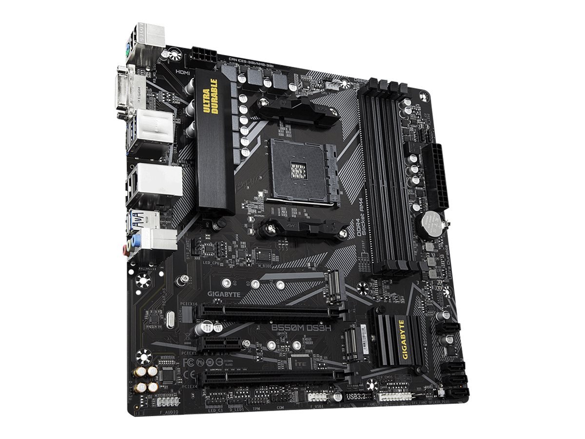 Gigabyte Gigabyte | B550M DS3H 1.0 | Processor family AMD | Processor socket AM4 | DDR4 DIMM | Memory slots 4 | Number of SATA connectors 4 x SATA 6Gb/s connectors | Chipset AMD B | Micro ATX B550M DS3H