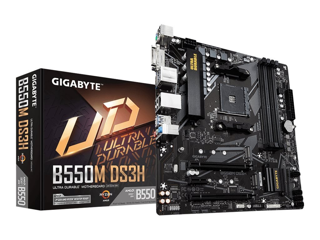 Gigabyte Gigabyte | B550M DS3H 1.0 | Processor family AMD | Processor socket AM4 | DDR4 DIMM | Memory slots 4 | Number of SATA connectors 4 x SATA 6Gb/s connectors | Chipset AMD B | Micro ATX B550M DS3H