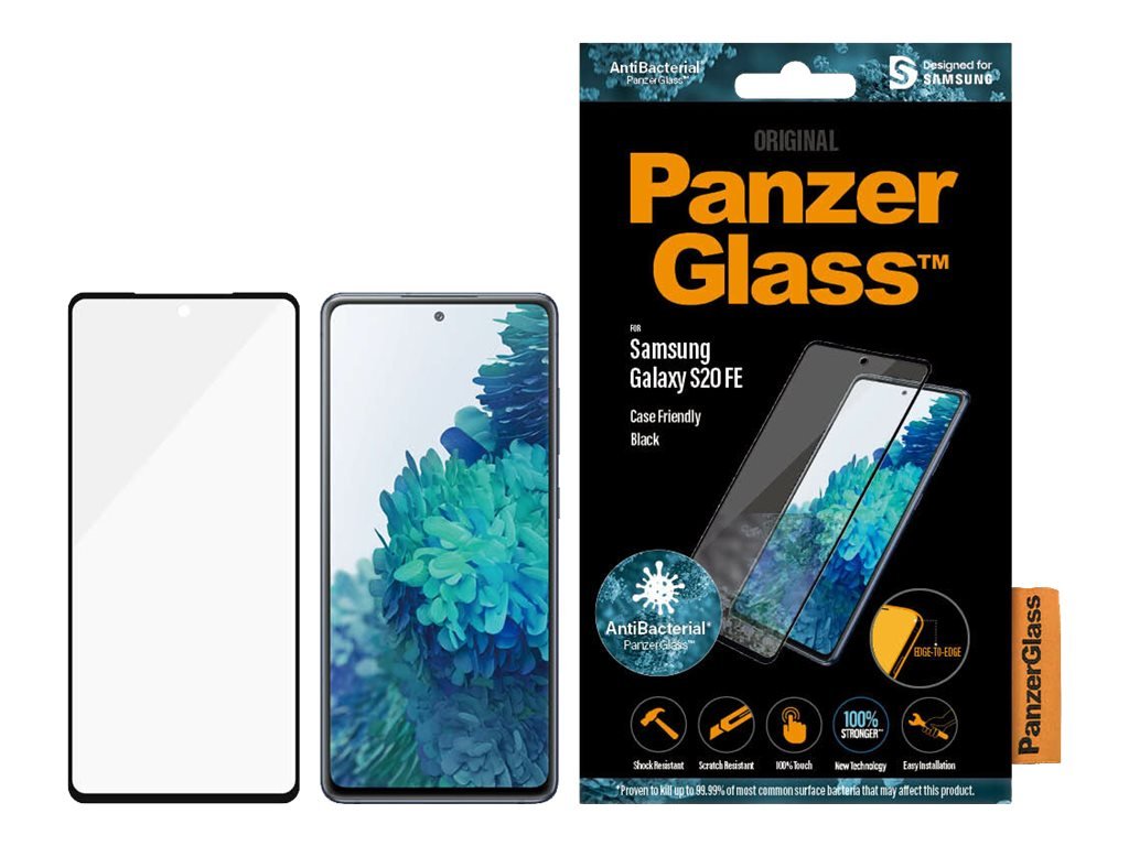 PanzerGlass PanzerGlass | Samsung | Galaxy S20 FE CF | Glass | Black | Works with face recognition and is compatible with the in-screen fingerprint reader; Case Friendly | Clear Screen Protector 7243