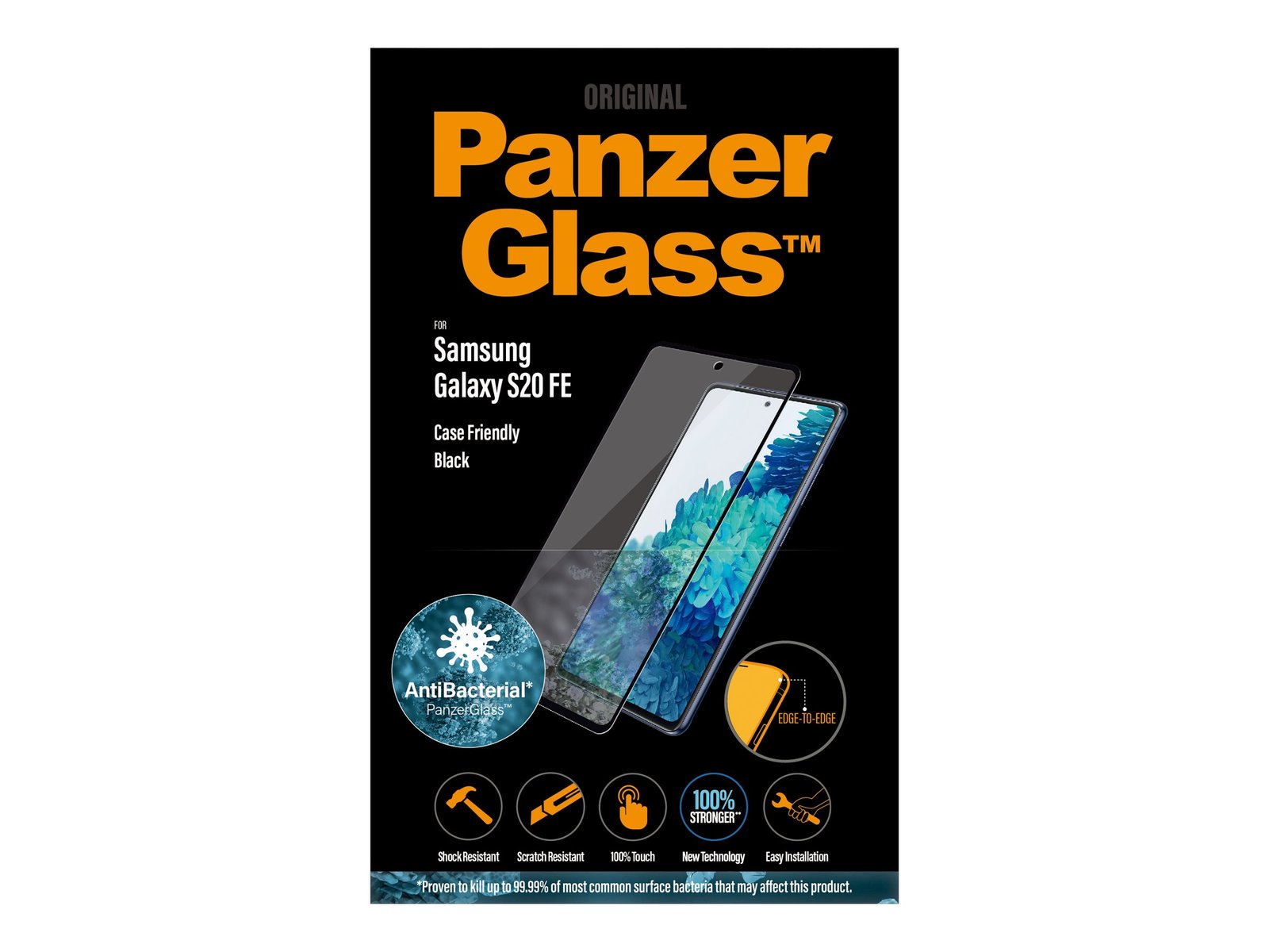 PanzerGlass PanzerGlass | Samsung | Galaxy S20 FE CF | Glass | Black | Works with face recognition and is compatible with the in-screen fingerprint reader; Case Friendly | Clear Screen Protector 7243