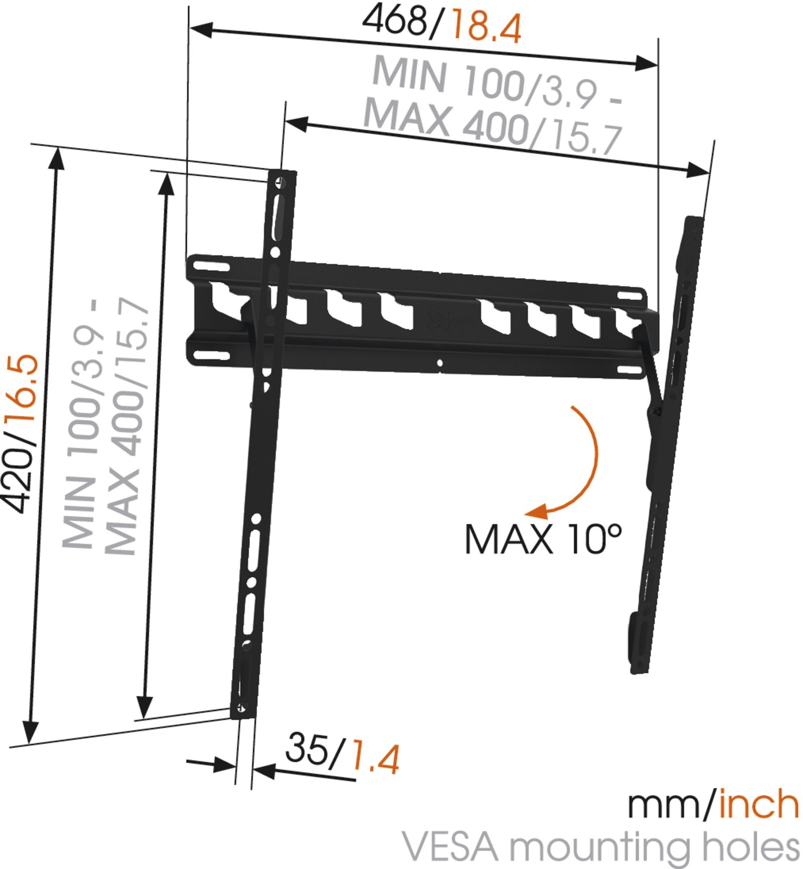 Vogels Vogels | Wall mount | MA3010-A1 | Tilt | 32-55 " | Maximum weight (capacity) 40 kg | Black 8553010