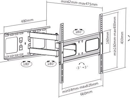 Sunne Sunne | Wall mount | 37-63-EA2 | Full motion | 37-70 " | Maximum weight (capacity) 50 kg | Black 37-63-EA2