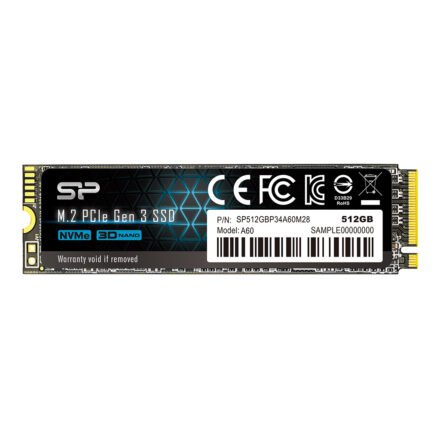 Silicon Power Silicon Power | A60 | 512 GB | Solid-state drive interface M.2 NVME | Read speed 2200 MB/s | Write speed 1600 MB/s SP512GBP34A60M28