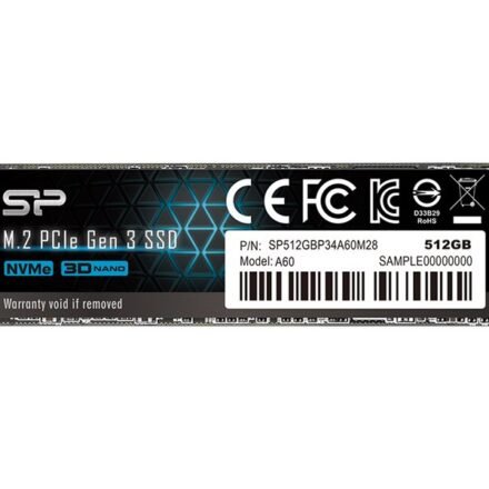 Silicon Power Silicon Power | A60 | 512 GB | Solid-state drive interface M.2 NVME | Read speed 2200 MB/s | Write speed 1600 MB/s SP512GBP34A60M28