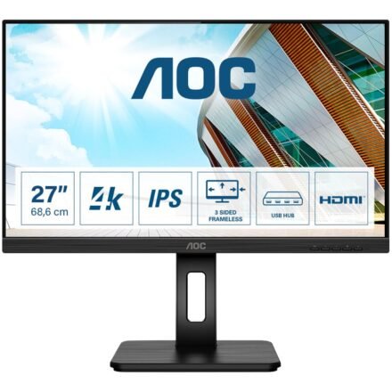 AOC AOC | Monitor | U27P2 | 27 " | IPS | UHD | 16:9 | 60 Hz | 4 ms | 3840 x 2160 | 350 cd/m² | Headphone out (3.5mm) | Black | Warranty 36 month(s) U27P2