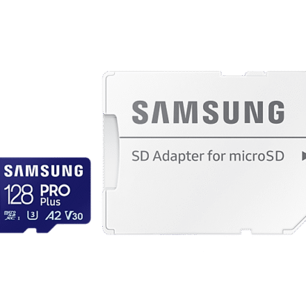 Samsung Samsung | MicroSD Card with SD Adapter | PRO Plus | 128 GB | microSDXC Memory Card | Flash memory class U3, V30, A2 | SD adapter MB-MD128SA/EU